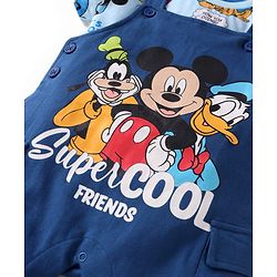 Babyhug Disney Single Jersey Knit Dungaree & Half Sleeves T-Shirt With Mickey Mouse Graphics - Navy Blue