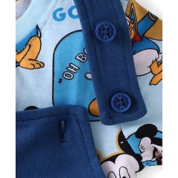 Babyhug Disney Single Jersey Knit Dungaree & Half Sleeves T-Shirt With Mickey Mouse Graphics - Navy Blue