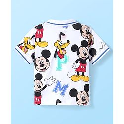 Babyhug Disney Single Jersey Knit Half Sleeves Polo T-Shirt With Mickey Mouse Family Print - White