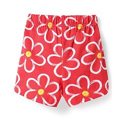 Babyhug Cotton Knit Half Sleeves Peter Pan Collared Co-ords Shorts Night Suit with Floral Print -Red