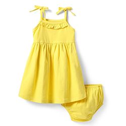 Babyhug Single Jersey Knit Sleeveless Solid Color Frock with Bloomer - Yellow