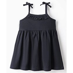 Babyhug Single Jersey Knit Sleeveless Solid Frock With Bloomer - Black