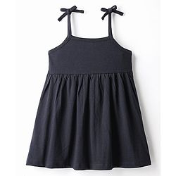 Babyhug Single Jersey Knit Sleeveless Solid Frock With Bloomer - Black