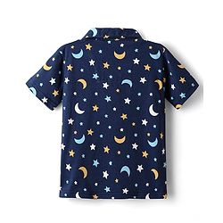 Babyhug Cotton Knit Half Sleeves Co-ords Short Nightsuit with Star & Moon Print - Navy Blue