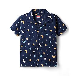 Babyhug Cotton Knit Half Sleeves Co-ords Short Nightsuit with Star & Moon Print - Navy Blue