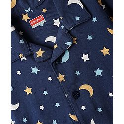 Babyhug Cotton Knit Half Sleeves Co-ords Short Nightsuit with Star & Moon Print - Navy Blue