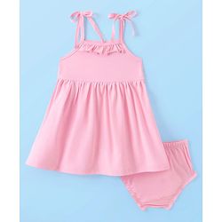 Babyhug Cotton Woven Sleeveless Solid Color Frock With  Bloomer -  Pink