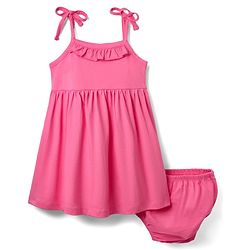 Babyhug Single Jersey Knit Sleeveless Solid Color Frock & Bloomer with Frill Detailing - Dark Pink