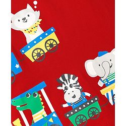 Babyhug Cotton Knit Half Sleeves T-Shirt with Animal Print - Red