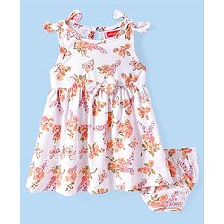 Babyhug Cotton Woven Sleeveless Frock with Bloomer and Floral Print -  White & Beige
