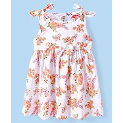 Babyhug Cotton Woven Sleeveless Frock with Bloomer and Floral Print -  White & Beige