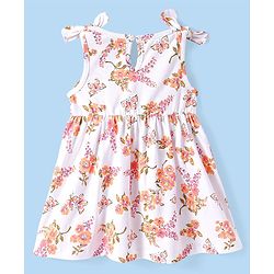 Babyhug Cotton Woven Sleeveless Frock with Bloomer and Floral Print -  White & Beige