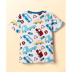 Babyhug Cotton Knit Half Sleeves T-Shirt with Vehicle Print - White