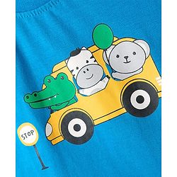 Babyhug Cotton Knit Half Sleeves T-Shirt With Vehicle Print - Blue