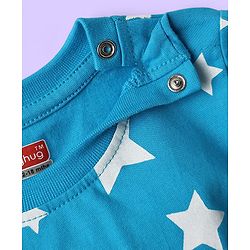Babyhug Cotton Knit Half Sleeves T-Shirt with Star Print - Blue