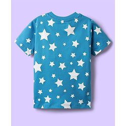 Babyhug Cotton Knit Half Sleeves T-Shirt with Star Print - Blue