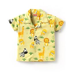 Babyhug Single Jersey Knit Half Sleeves Night Suit With Wild Animal Print - Green