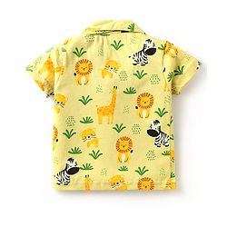 Babyhug Single Jersey Knit Half Sleeves Night Suit With Wild Animal Print - Green