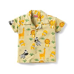 Babyhug Single Jersey Knit Half Sleeves Night Suit With Wild Animal Print - Green
