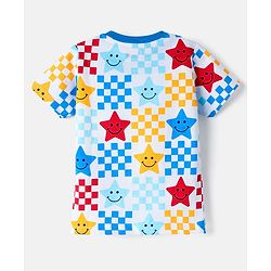 Babyhug Cotton Knit Half Sleeves T-Shirt with Star Smiley Print - White