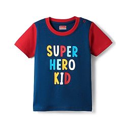 Babyhug Cotton Knit Half Sleeves T-Shirt with Text Print - Navy Blue