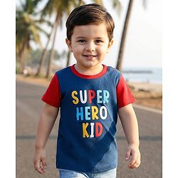 Babyhug Cotton Knit Half Sleeves T-Shirt with Text Print - Navy Blue