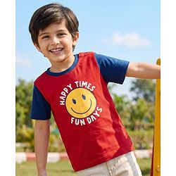 Babyhug Cotton Knit Half Sleeves T-Shirt with Text Print - Red