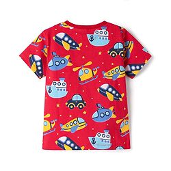 Babyhug Cotton Knit Half Sleeves T-Shirt with Vehicle Print - Red