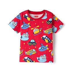 Babyhug Cotton Knit Half Sleeves T-Shirt with Vehicle Print - Red
