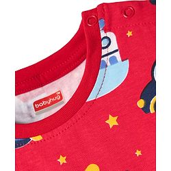 Babyhug Cotton Knit Half Sleeves T-Shirt with Vehicle Print - Red