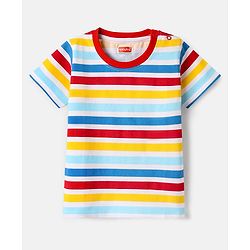 Babyhug Cotton Knit Half Sleeves T-Shirt with Stripes - White