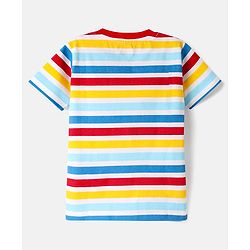 Babyhug Cotton Knit Half Sleeves T-Shirt with Stripes - White