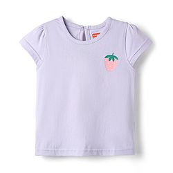 Babyhug Cotton Knit Half Sleeves T-Shirt with Strawberry Print - Lavender