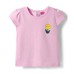 Babyhug Cotton Knit Half Sleeves T-Shirt with with Floral Print - Pink