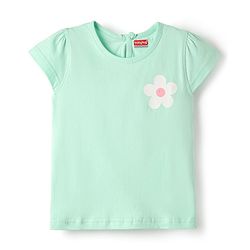 Babyhug Cotton Knit Half Sleeves T-Shirt with Floral Print - Sea Green