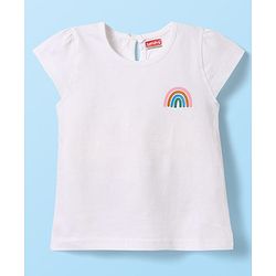 Babyhug Cotton Knit Half Sleeves T-Shirt With Rainbow Print - White