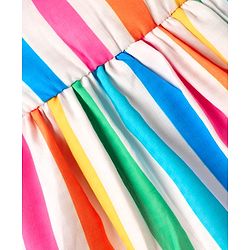 Babyhug Cotton Woven Sleeveless Front Open Frock With Stripes & Pockets - Multicolour