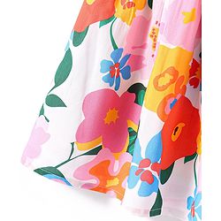 Babyhug Cotton Woven Sleeveless Anti Bacterial Floral Printed Frock with Smocked & Bow Detailing - White Blue & Orange