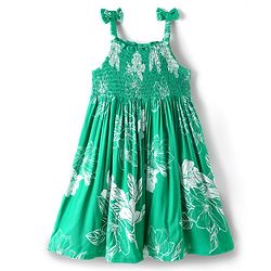 Babyhug Cotton Woven Sleeveless Frock With Floral Print & Smocking Detailing - Green