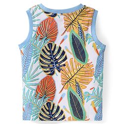 Babyhug Cotton Knit Sleeveless Tank Henley Neck T-Shirt with Tropical Theme Print - White