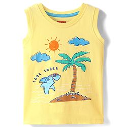 Babyhug Cotton Knit Sleeveless Tank T-Shirt With Beach Theme Print -Yellow