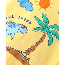 Babyhug Cotton Knit Sleeveless Tank T-Shirt With Beach Theme Print -Yellow