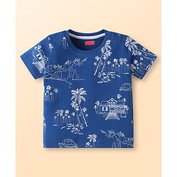Babyhug Cotton Knit Half Sleeves T-Shirts with Beach Theme Print & Stripes Pack of 3 - White Red & Navy Blue