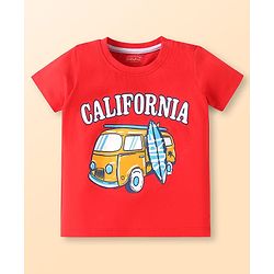 Babyhug Cotton Knit Half Sleeves T-Shirts with Beach Theme Print & Stripes Pack of 3 - White Red & Navy Blue