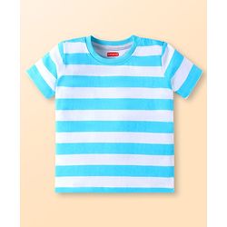 Babyhug Cotton Knit Half Sleeves T-Shirts with Beach Theme Print & Stripes Pack of 3 - White Red & Navy Blue