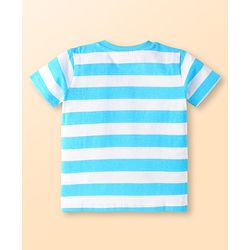 Babyhug Cotton Knit Half Sleeves T-Shirts with Beach Theme Print & Stripes Pack of 3 - White Red & Navy Blue