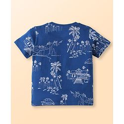 Babyhug Cotton Knit Half Sleeves T-Shirts with Beach Theme Print & Stripes Pack of 3 - White Red & Navy Blue