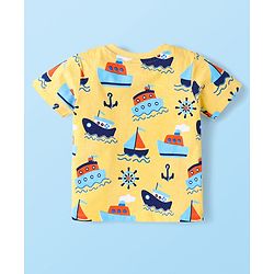 Babyhug Cotton Knit Half Sleeves T-Shirts with Stripes & Boat Print Pack Of 3 - Yellow & White