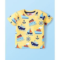 Babyhug Cotton Knit Half Sleeves T-Shirts with Stripes & Boat Print Pack Of 3 - Yellow & White
