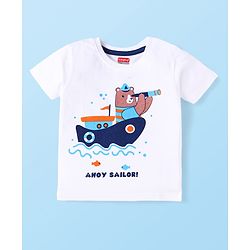 Babyhug Cotton Knit Half Sleeves T-Shirts with Stripes & Boat Print Pack Of 3 - Yellow & White